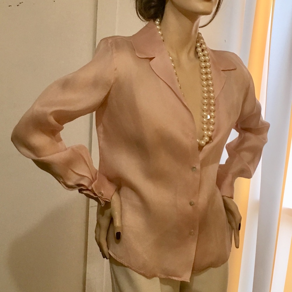 Vintage Brooks Brothers Women organza blush blouse - Picture 3 of 7